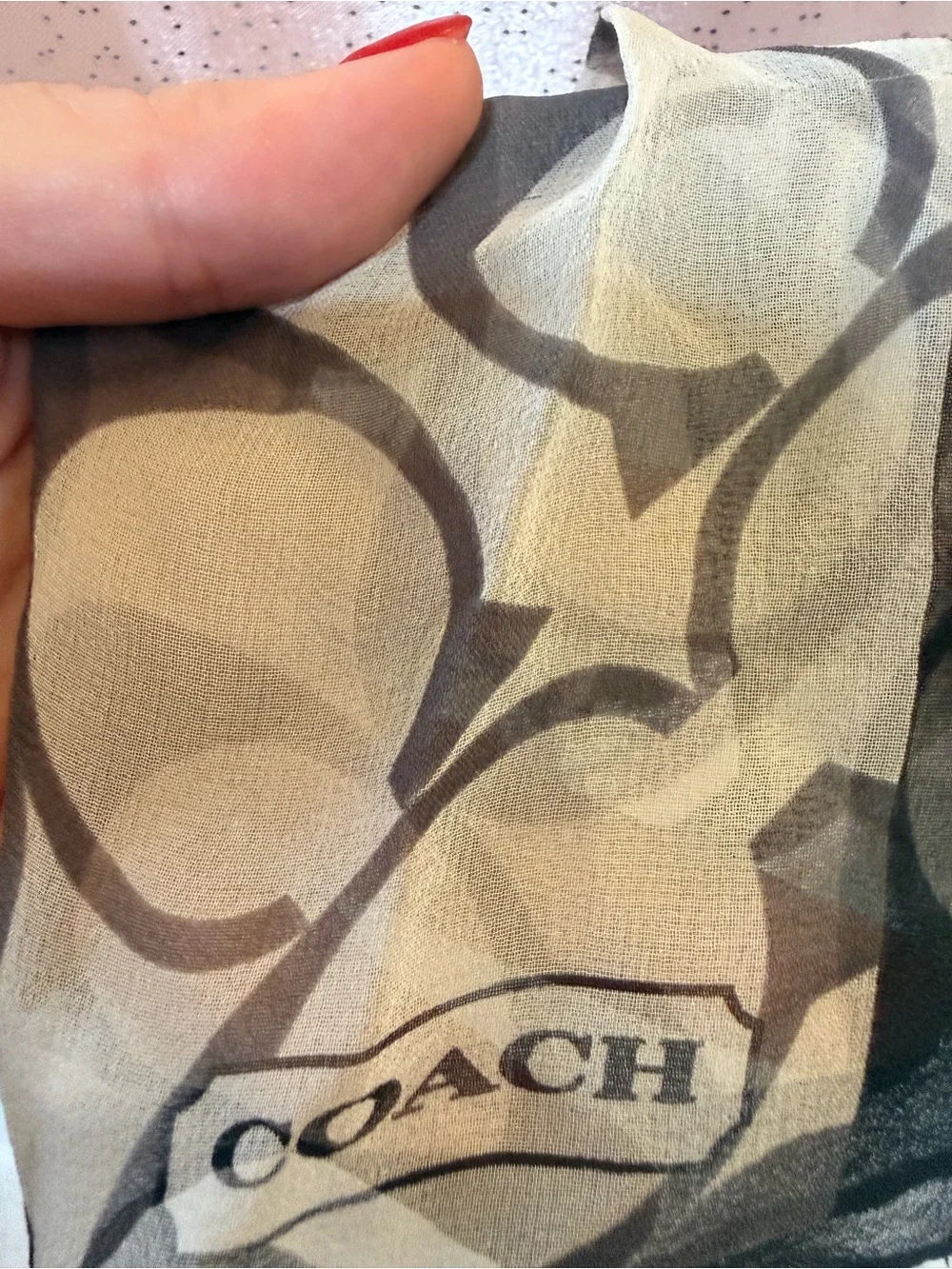 Coach Sheer Signature Circle Scarf in Gray and Black